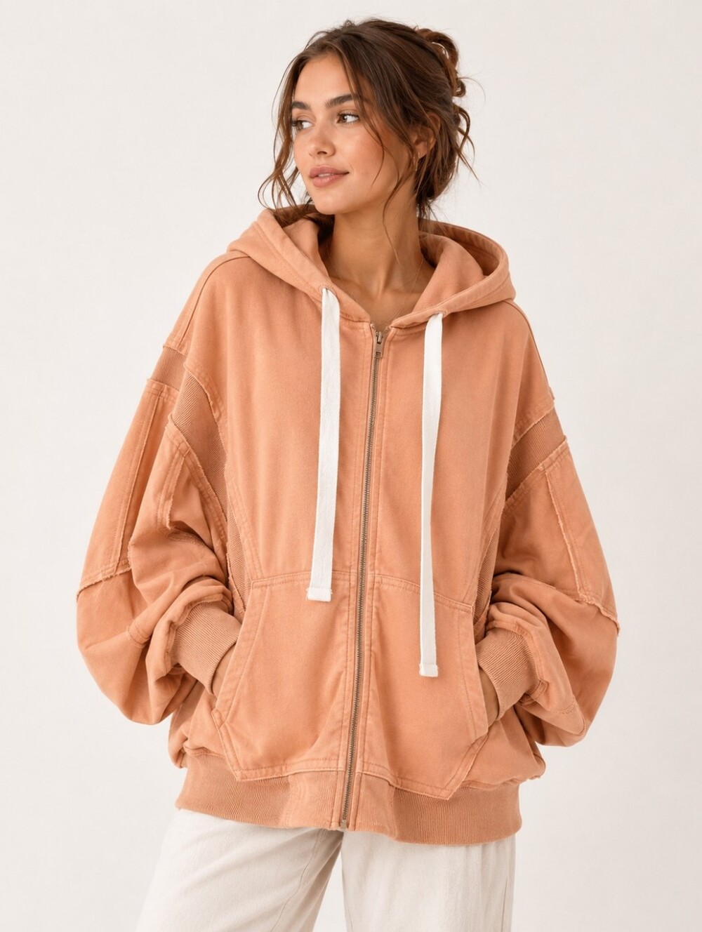 🧡 POL Orange Zip-Up Hoodie Oversized Dolman Batwing Sleeve NWOT
